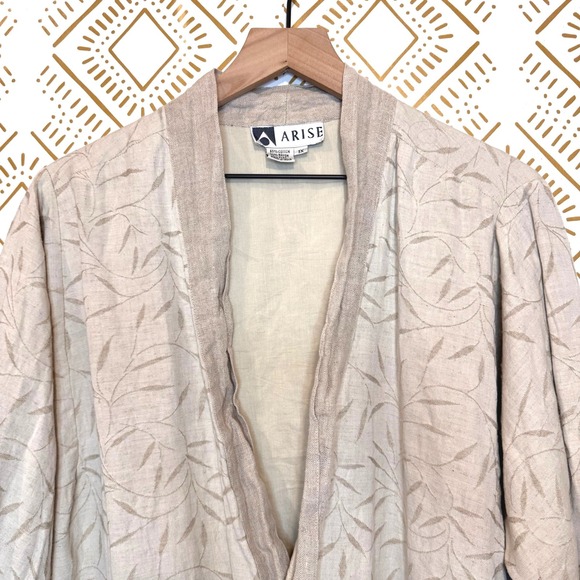 Arise Cotton Flax Open Front Jacket 1X Embroidered Lagenlook Earthy Boho Spring - Picture 3 of 9